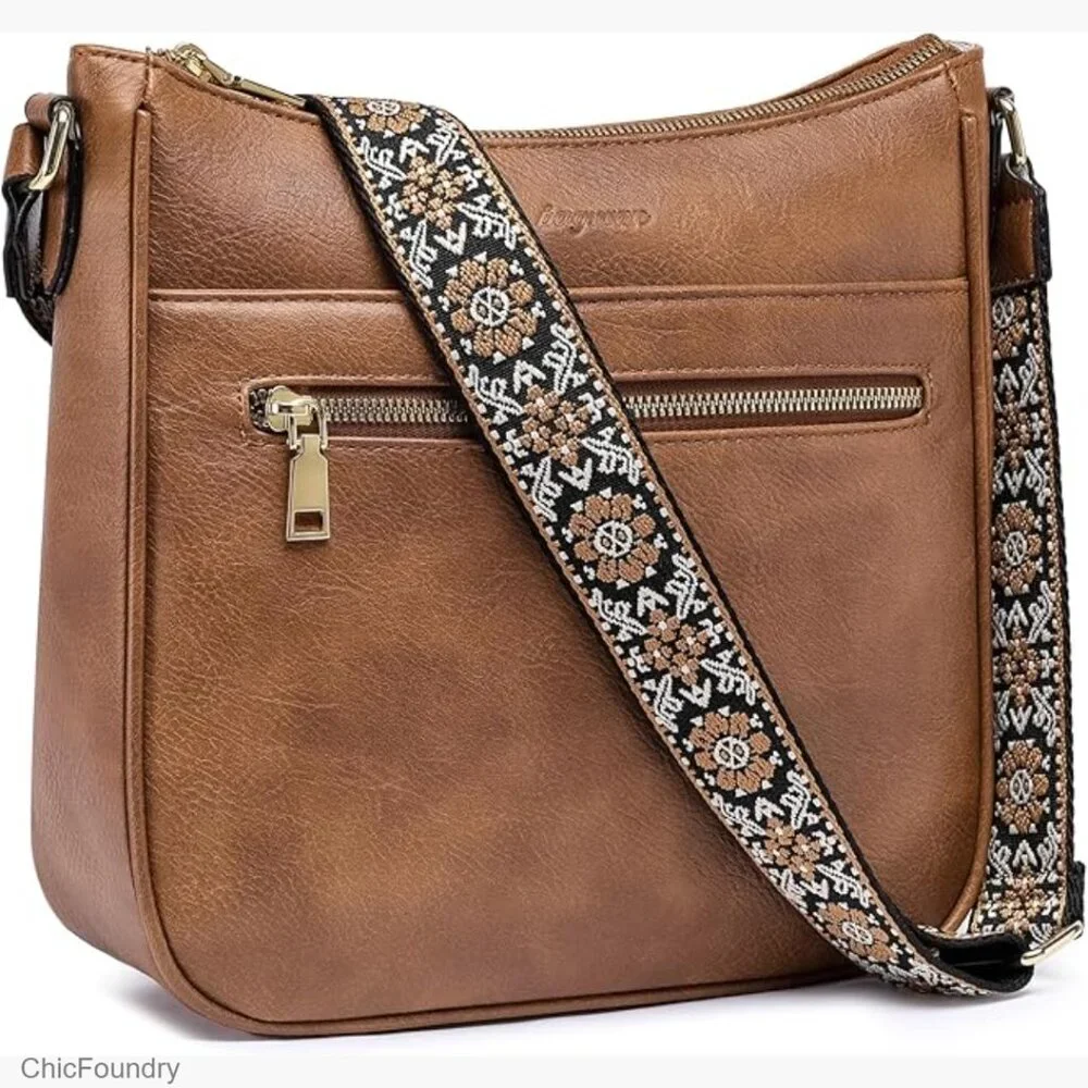Vegan Leather Crossbody Bag with Adjustable Strap, Multiple Pockets
